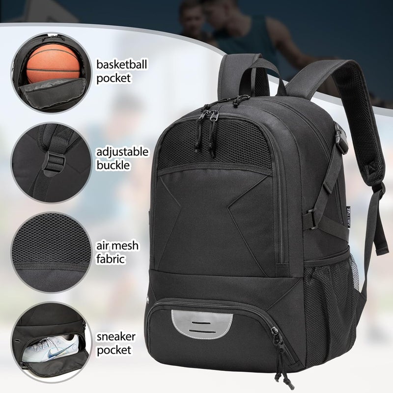 RTRYALN Basketball Backpack - Large Sports Equipment Bag with Ball Holder & Shoe Compartment for Basketball. (black) - Image 4